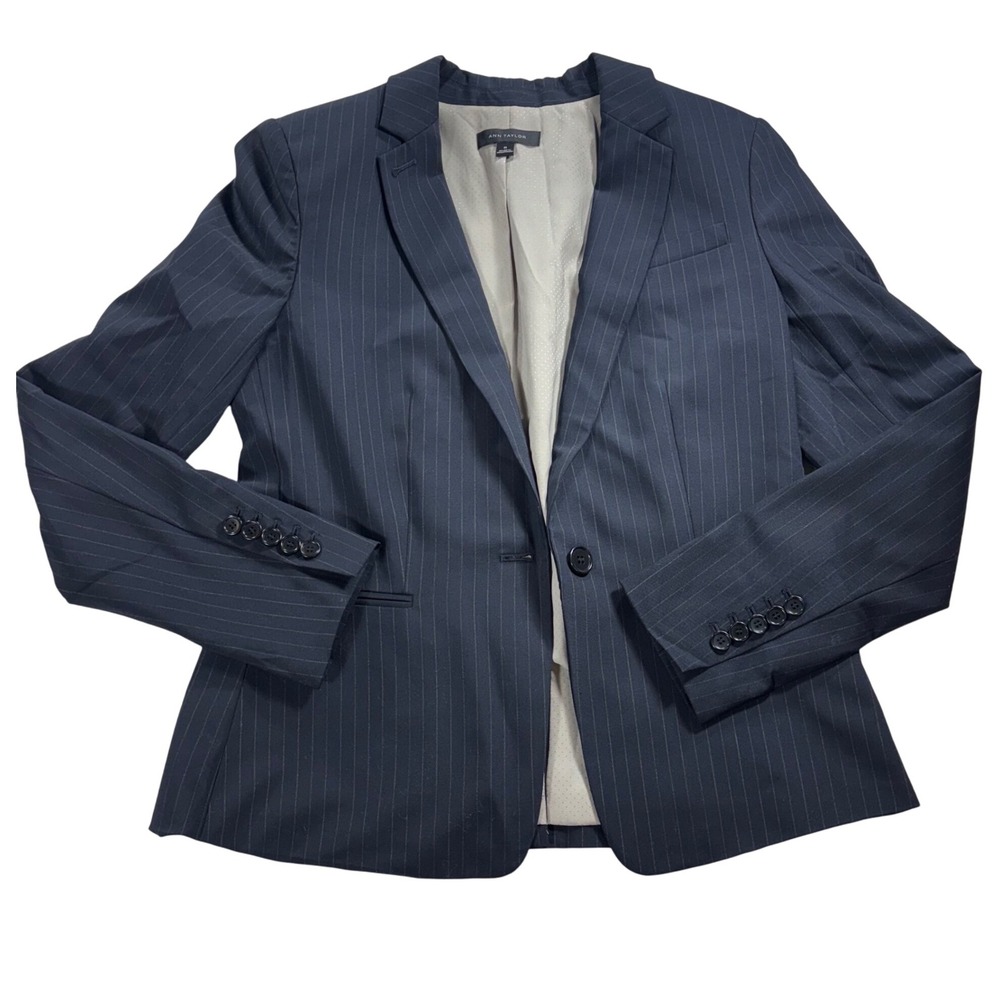 NWOT Ann Taylor‎ Womens Blazer Size 8 Black Pinstripe Single Button Lined Career